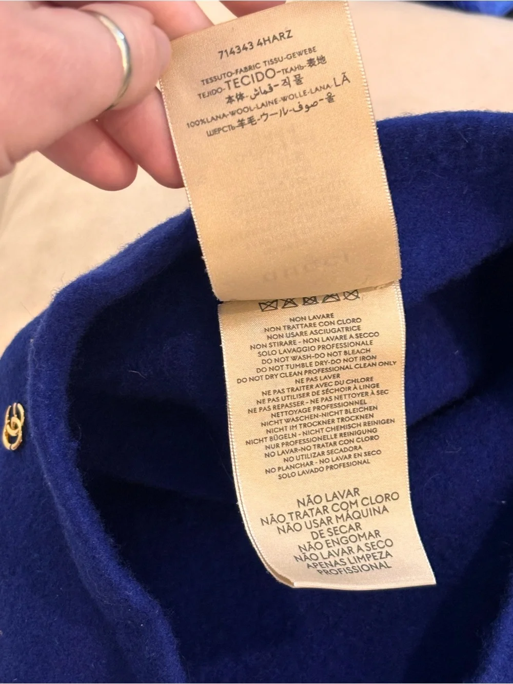 Gucci GG Royal Blue Wool Beret Size 58cm M